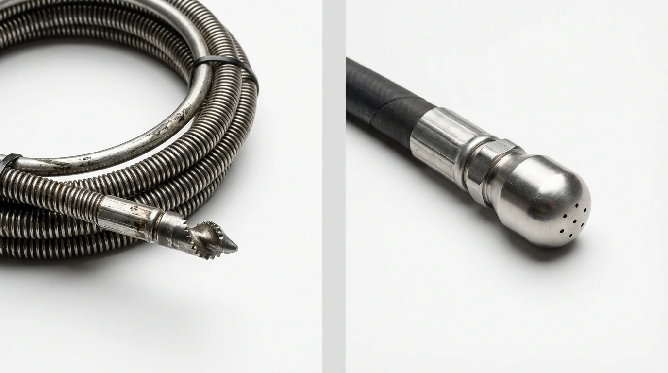 Drain snake cable and hydro jetting nozzle used for drain cleaning in Kingsburg, CA