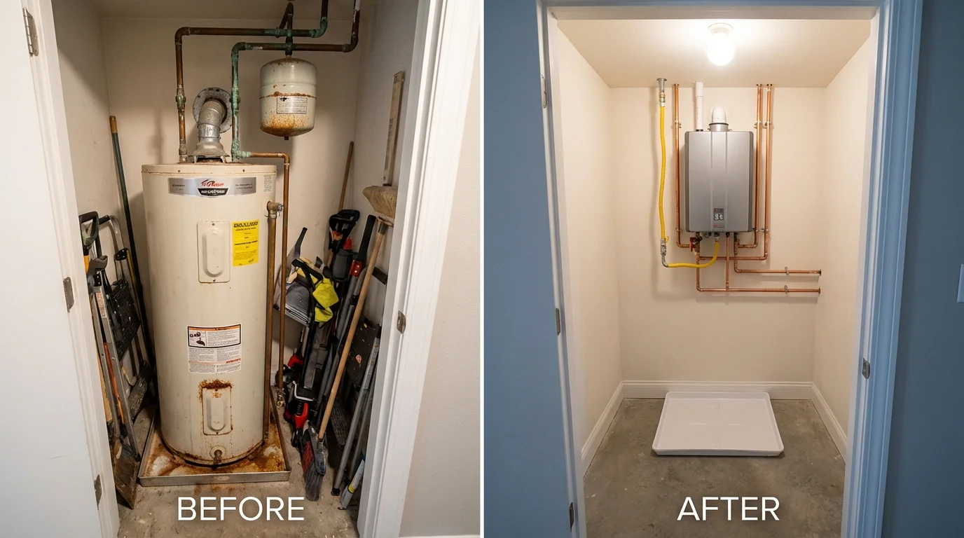 Tank water heater versus wall-mounted tankless unit comparison for Kingsburg, CA homeowners