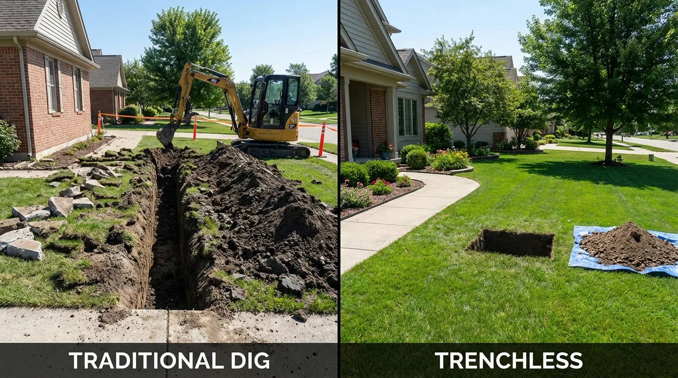 Trenchless sewer repair with minimal yard damage versus traditional excavation in Kingsburg, CA